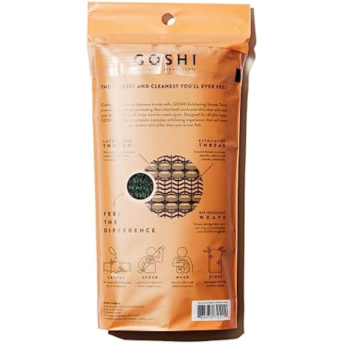 GOSHI Exfoliating Shower Towel - Rip-Resistant Exfoliating Washcloth for All Skin Types - Moss Green - Made in Japan - Image 2